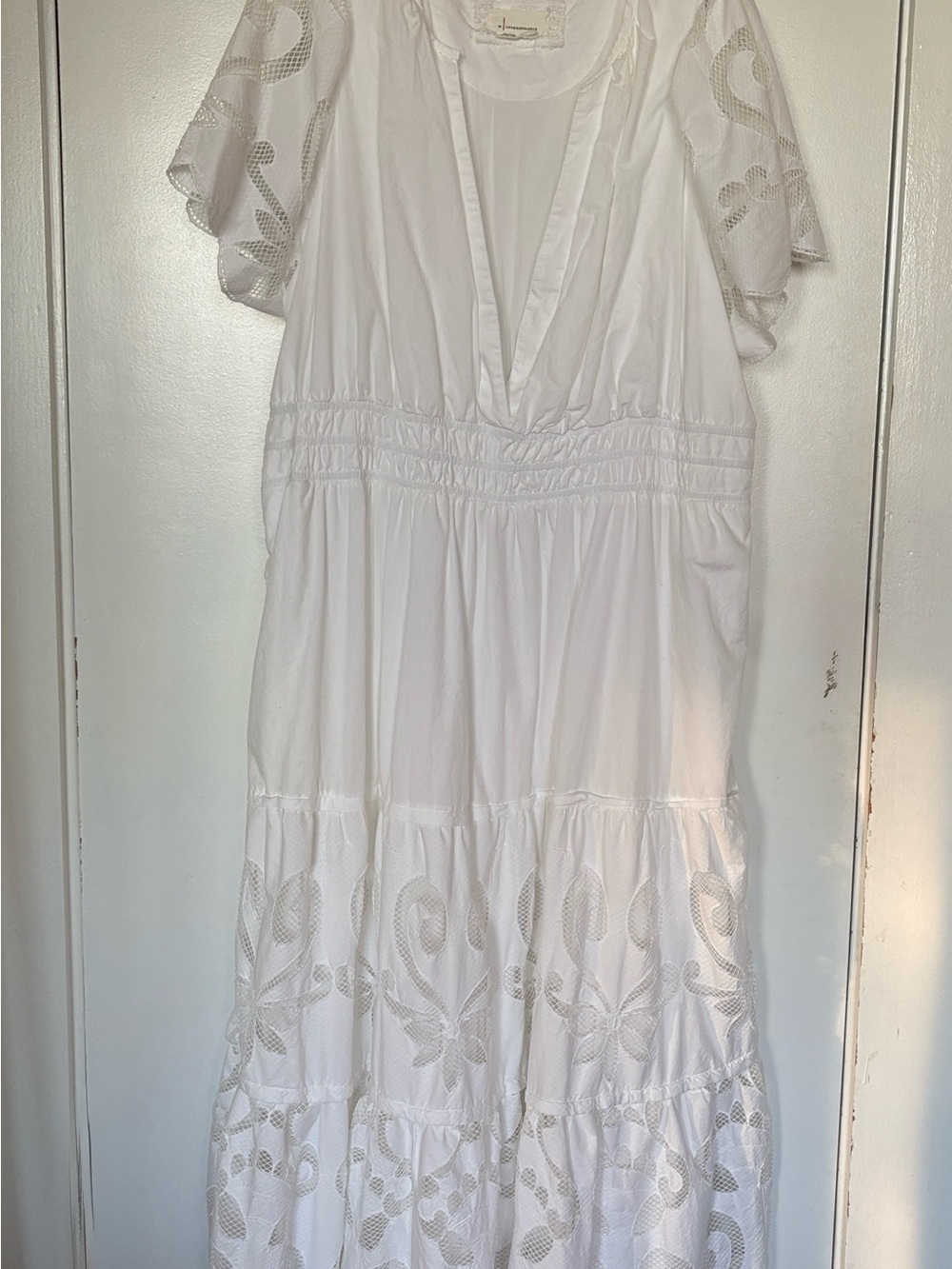 Anthropologie 2X White Eyelet Tiered Maxi Dress